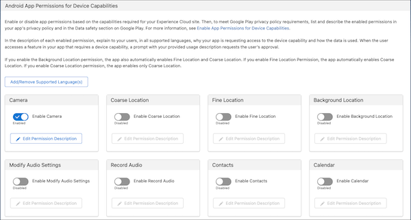 Android app permissions in Mobile Publisher Setup
