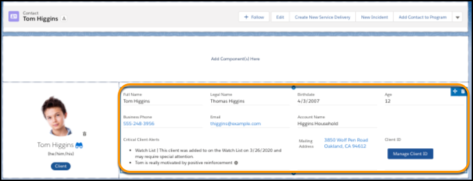 Edit page showing Client Card component