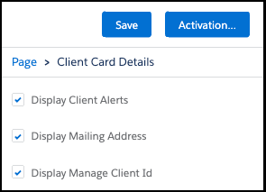 Client Card Details checkboxes to control display