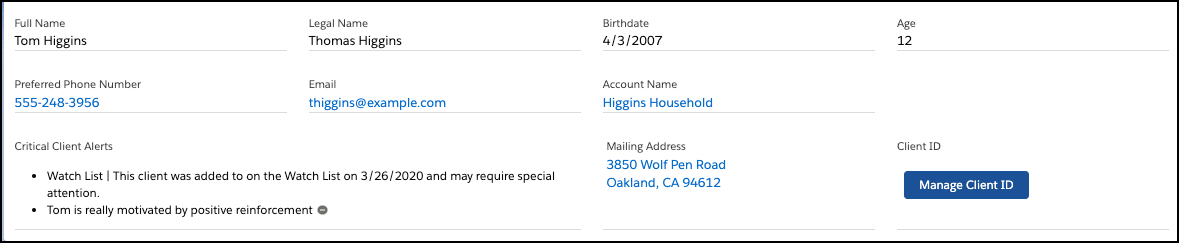 Client Card with no Client Photo component