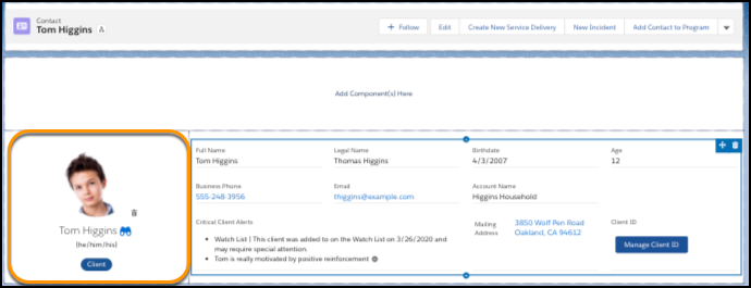 Edit page showing Client Photo component