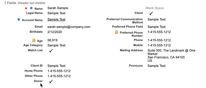 Animation showing placement of the Donor field on the page layout