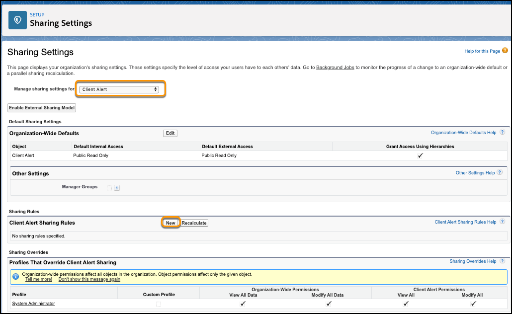 Creating Client Alert Sharing Rules