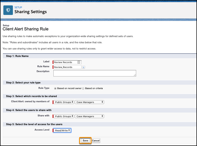 Defining Client Alert Sharing Rule