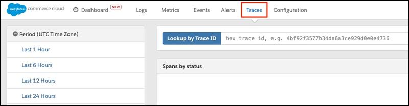 The Log Center header navigation bar with the Traces tab highlighted.