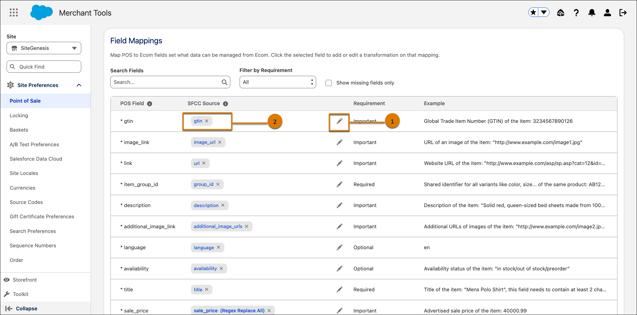 Screenshot of the Field Mapping interface showing mapped fields with transformation options.