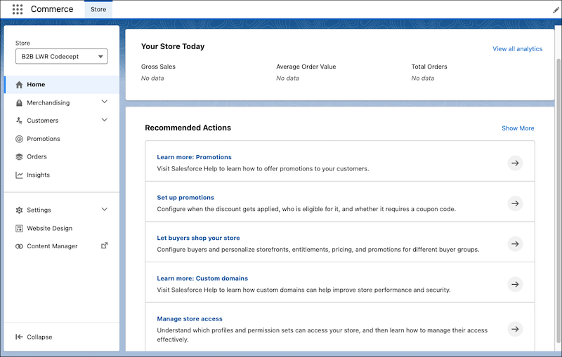 Commerce Store home page