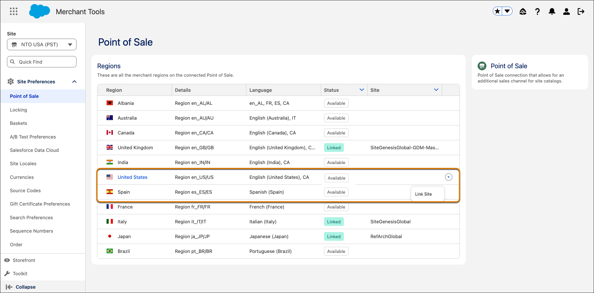Screenshot showing the linked MLR in the Point of Sale configuration table.