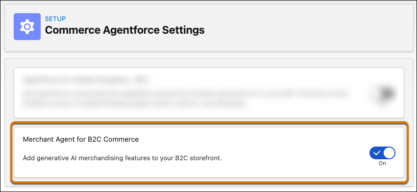 Agentforce Settings to turn on the B2C Merchant Agent