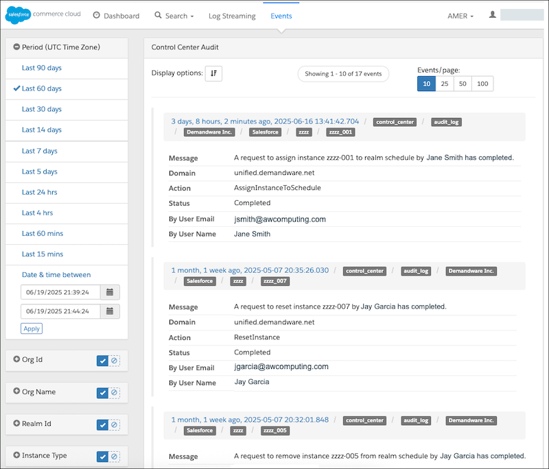 Control Center audit events viewable in Log Center