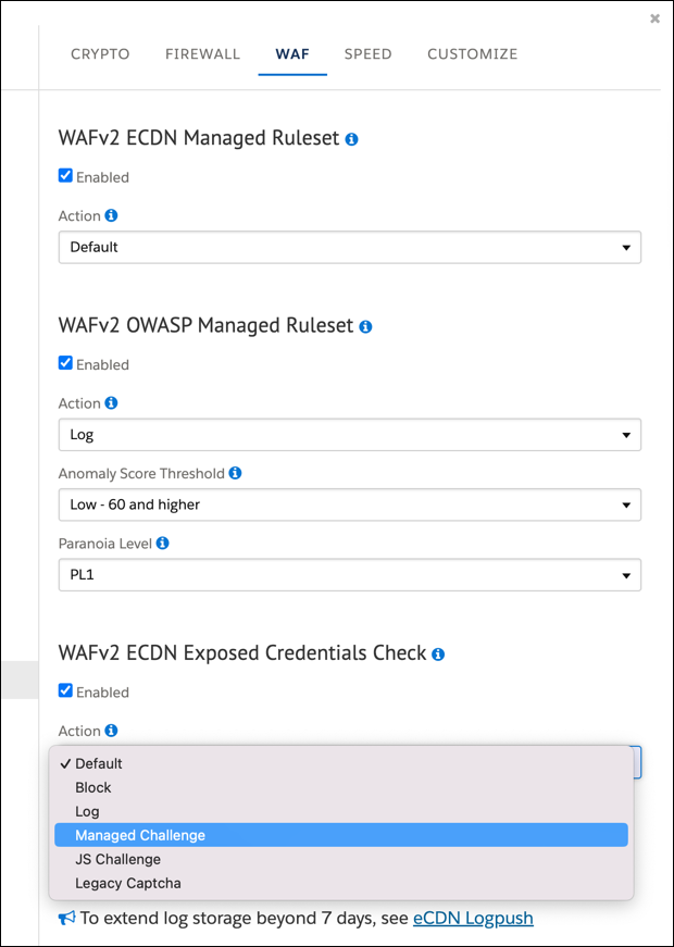 WAFv2 eCDN 托管规则集设置