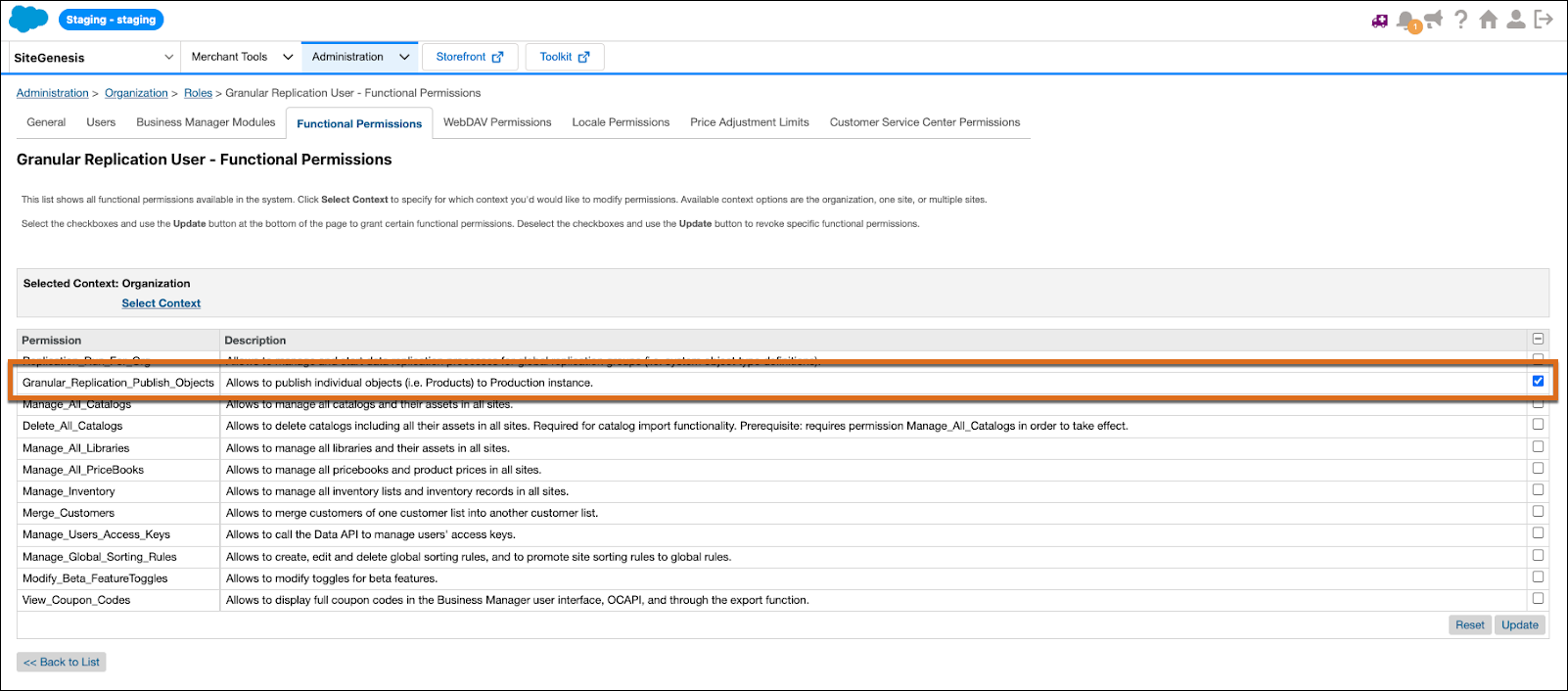 选择 Granular_Replication_Publish_Objects。