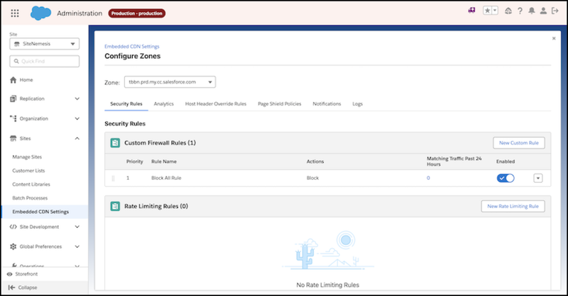 View Block All rule in Business Manager Embedded CDN Settings.