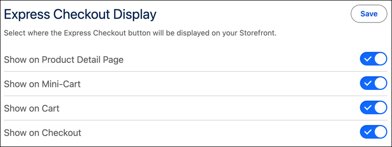 Display card options for placing the component on your storefront.