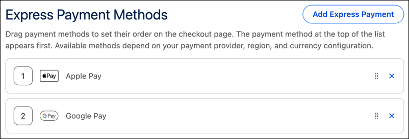 Add an express checkout payment method.
