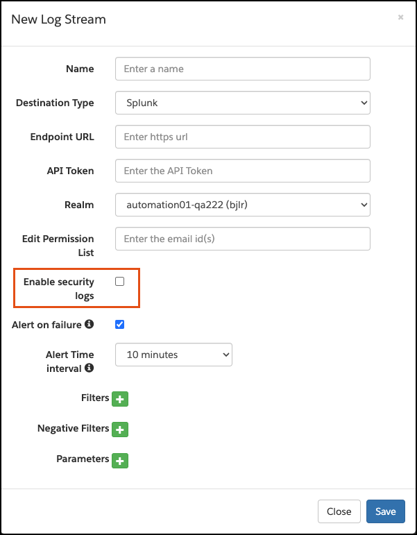 Security Logs Settings