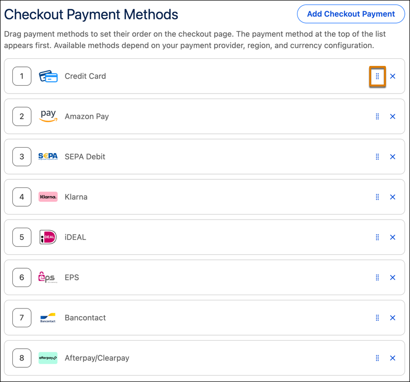 Drag the payment methods into your preferred order.