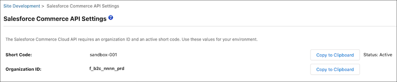 Salesforce Commerce API Settings