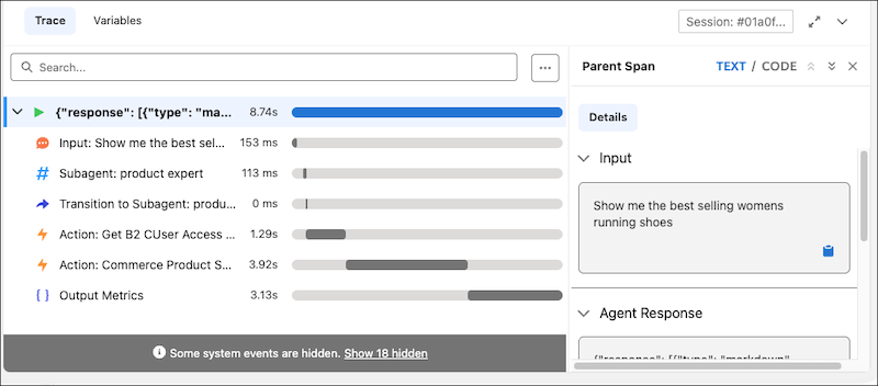 Trace details of the Shopper Agent processes