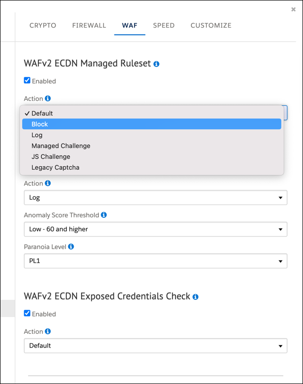 WAFv2 eCDN 托管规则集设置