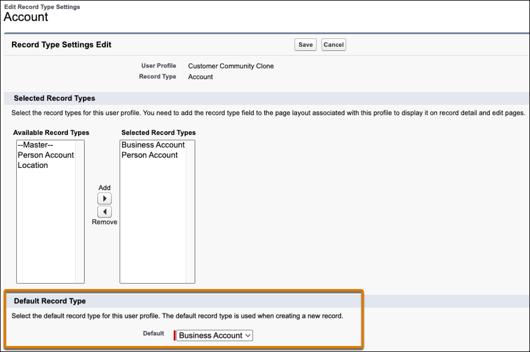 Default record type set to Business Account.