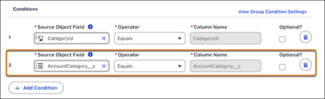 Screenshot showing AccountCategory added as a field in the decision table