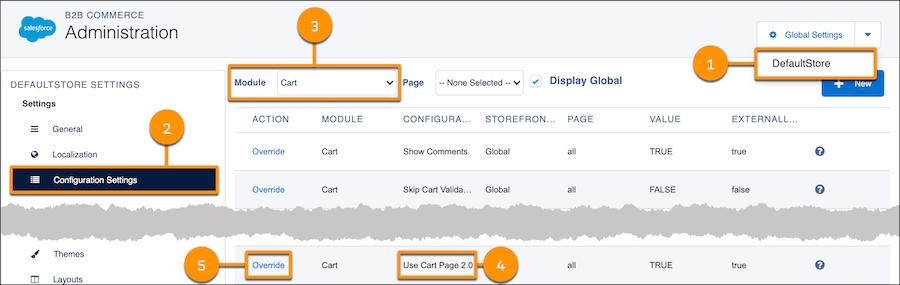 Update the Use Cart Page 2.0 configuration of the Cart module
