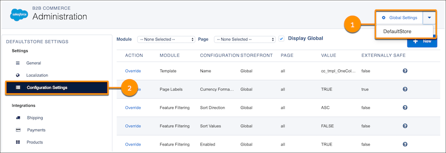 Browse to your storefront's configuration settings.