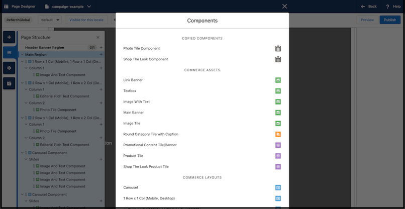 Komponenten-Fenster mit dem Bereich COPIED COMPONENTS (Kopierte Komponenten)