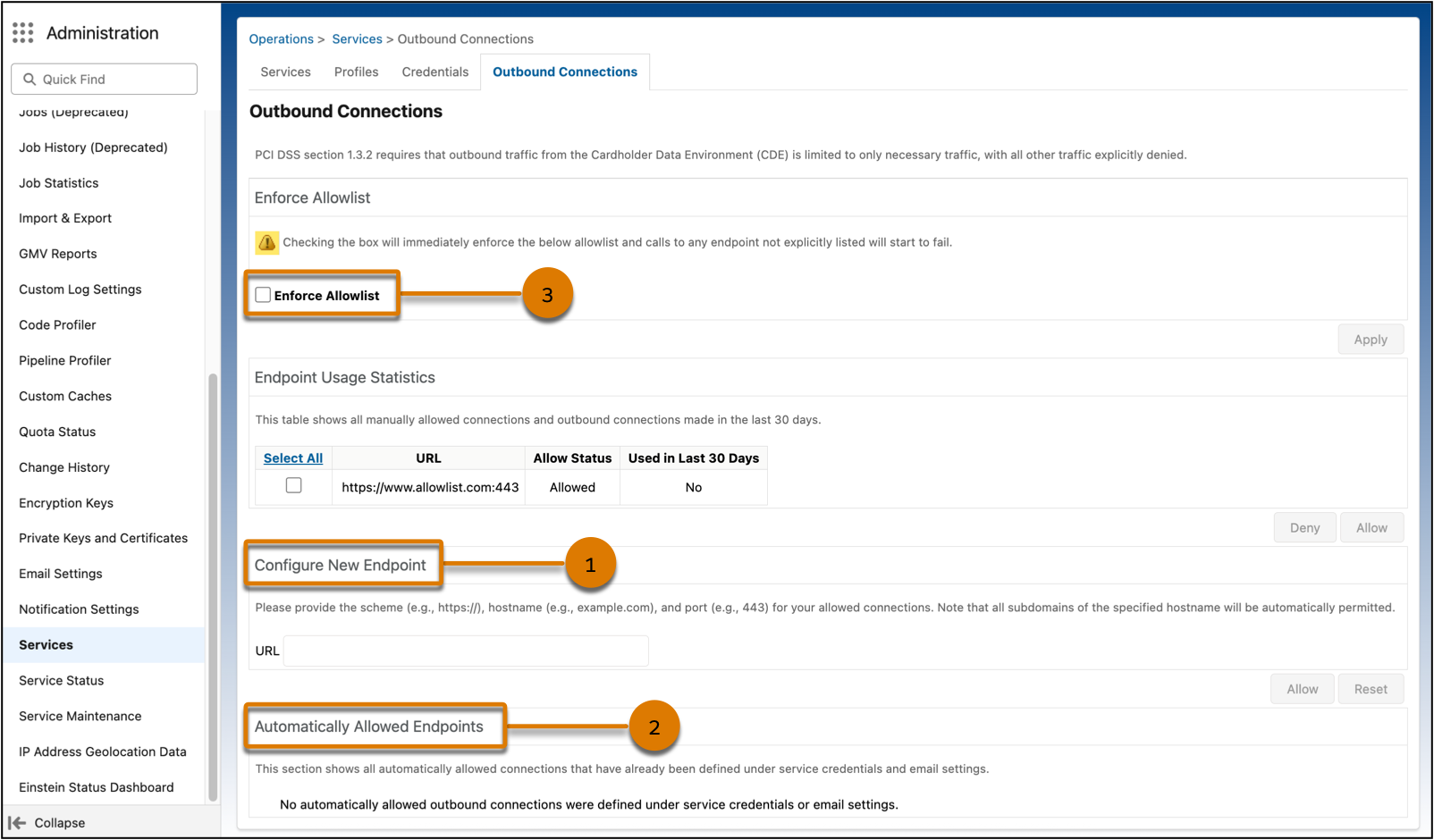 Outbound Connections Screen in Business Manager