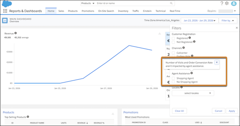 Shopping Agent filters for B2C reports and dashboard