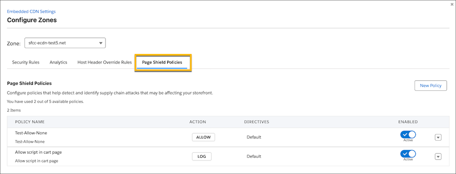 Business Manager 中的 Page Shield 政策。