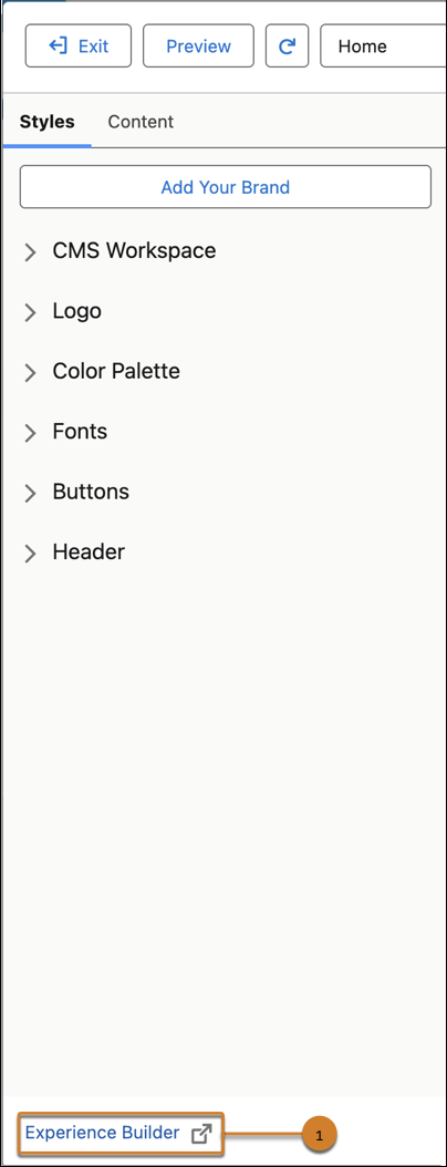 Experience Builder button in website design workspace