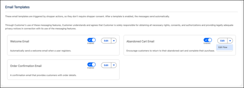 Screenshot of the Email Template section