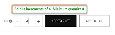 Quantity rule display text above the quantity selector