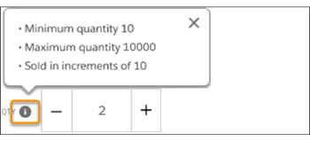 Quantity selector information icon