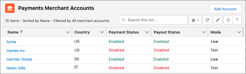 Payments merchant accounts list