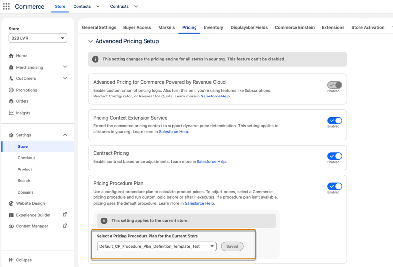 Pricing Settings with Store-Specific Procedure Plan