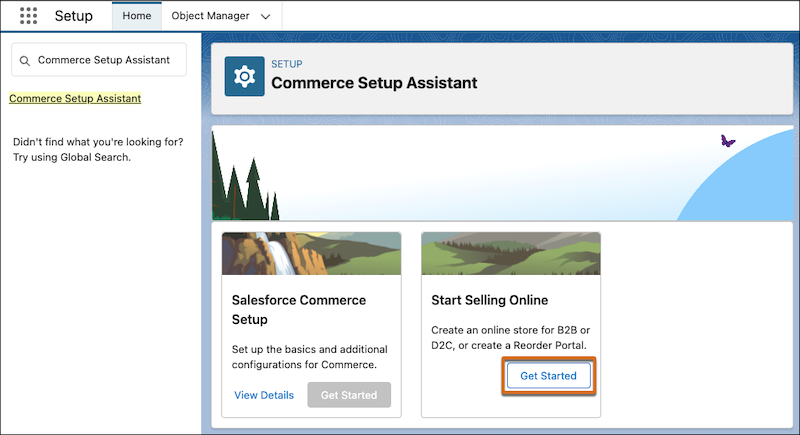 Get Started button on Start Selling Online tile