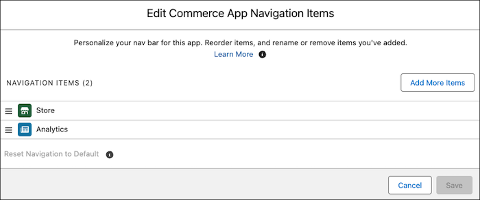 Commerce app navigation customization