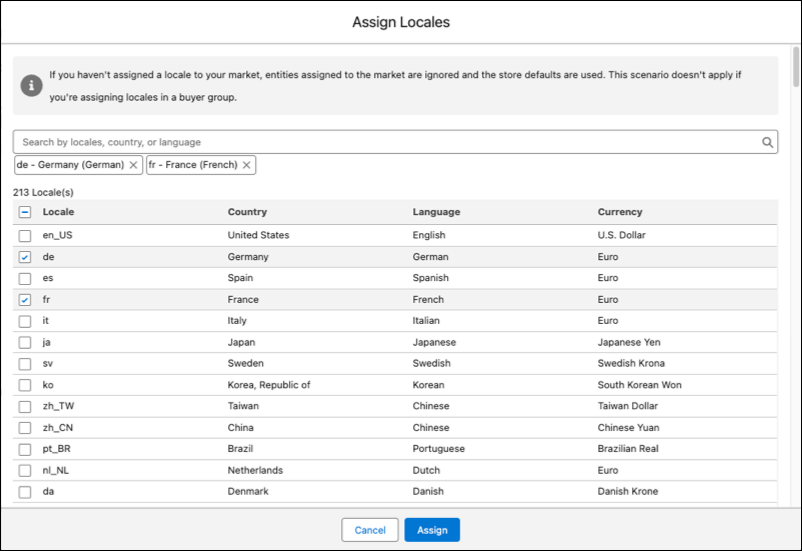 Assign locales.