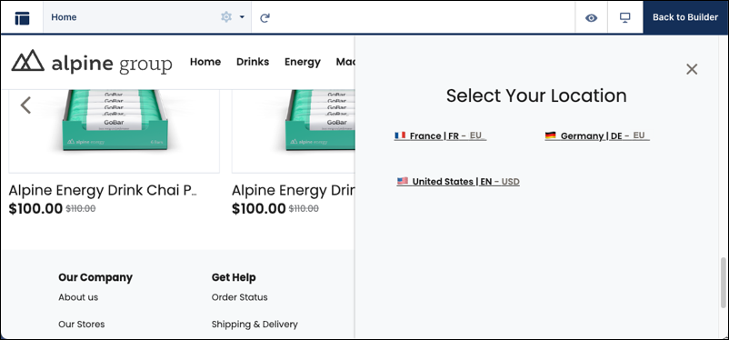 Select a locale from the Country Selector.