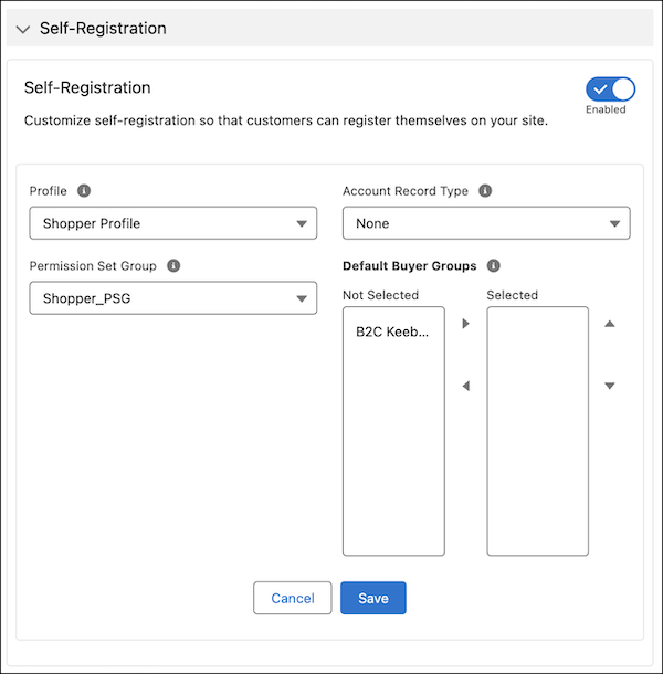 Example of Self-Registration section