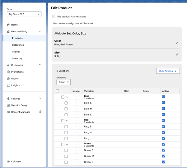 Create product variations