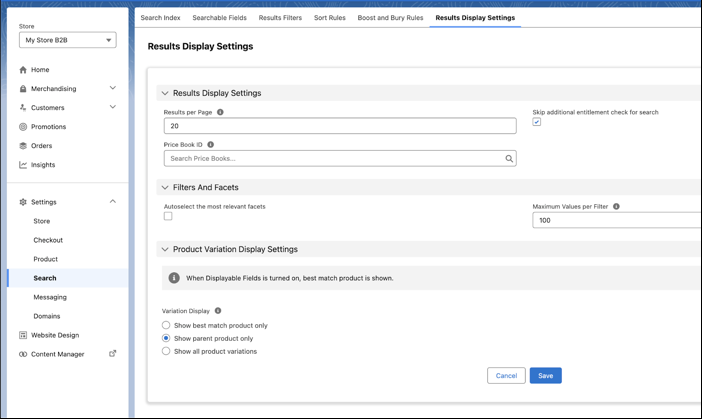 Result display settings