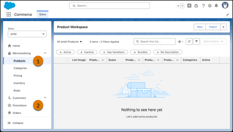 Commerce workspaces in navigation panel