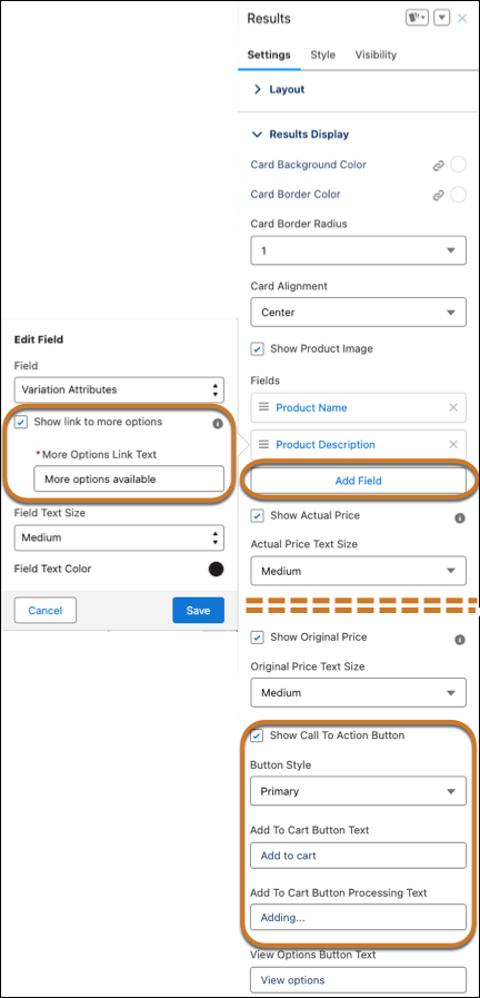 Variation grouping properties in the Results Layout property editor