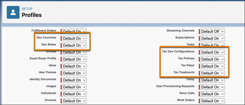 Screen showing default tabs set to On.