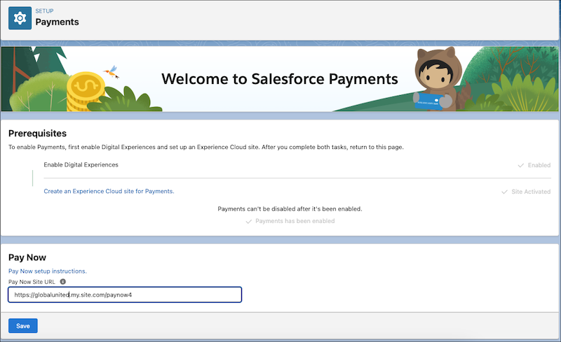 Salesforce Payments enabled in setup
