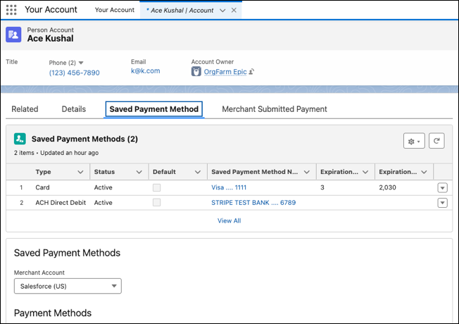 Saved payment methods